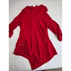 Ali Miles Red Asymmetrical Tunic Top M Art to Wear Lagenlook 3/4 Sleeve Cowl
